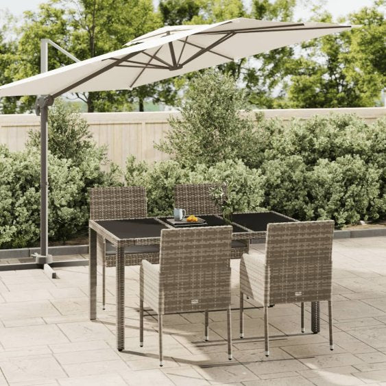 3-tlg. Garten-Essgruppe mit Kissen Schwarz Poly Rattan