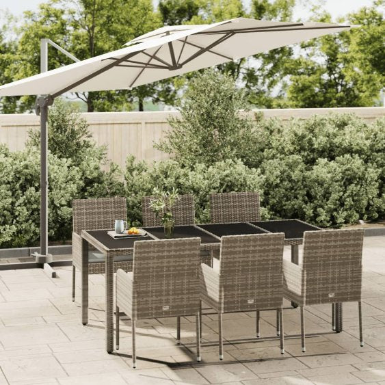 3-tlg. Garten-Essgruppe mit Kissen Schwarz Poly Rattan