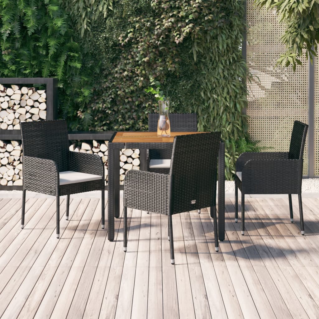 3-tlg. Garten-Essgruppe mit Kissen Schwarz Poly Rattan
