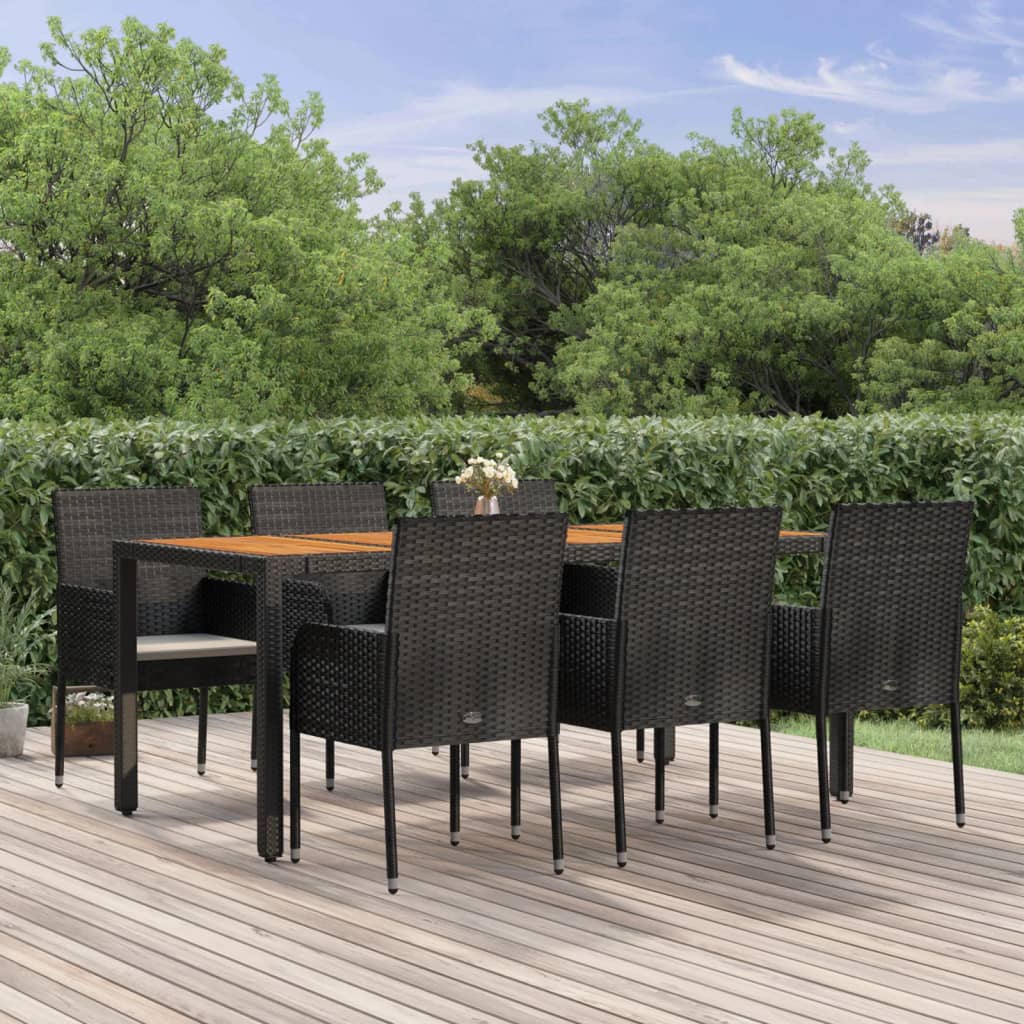 3-tlg. Garten-Essgruppe mit Kissen Schwarz Poly Rattan