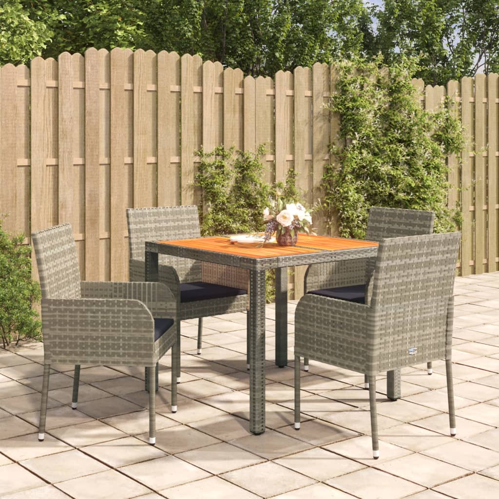 3-tlg. Garten-Essgruppe mit Kissen Schwarz Poly Rattan