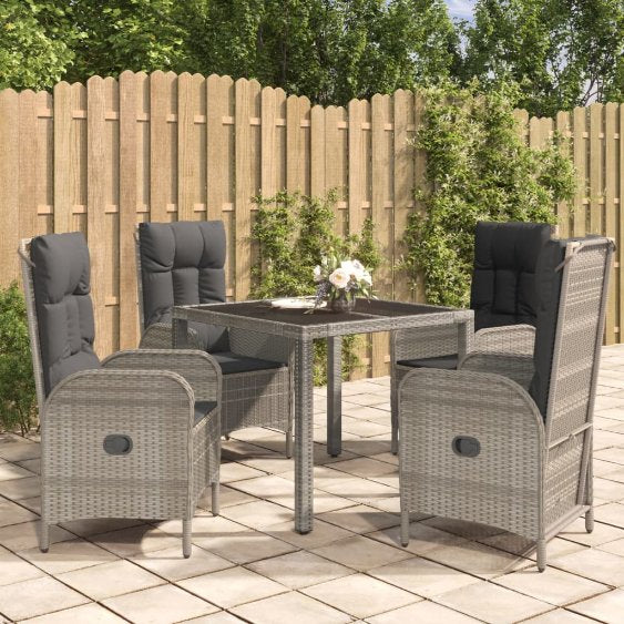 3-tlg. Garten-Essgruppe mit Kissen Grau Poly Rattan
