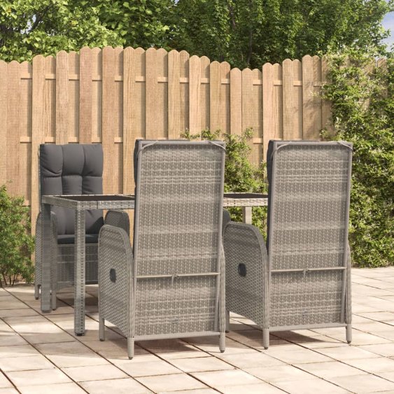 3-tlg. Garten-Essgruppe mit Kissen Grau Poly Rattan