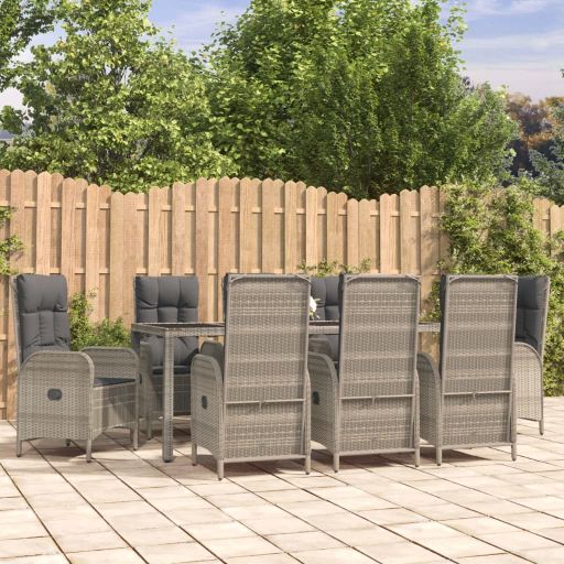 3-tlg. Garten-Essgruppe mit Kissen Grau Poly Rattan