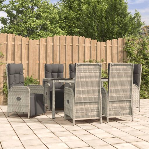 3-tlg. Garten-Essgruppe mit Kissen Grau Poly Rattan