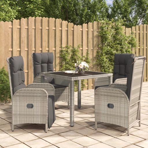 3-tlg. Garten-Essgruppe mit Kissen Grau Poly Rattan
