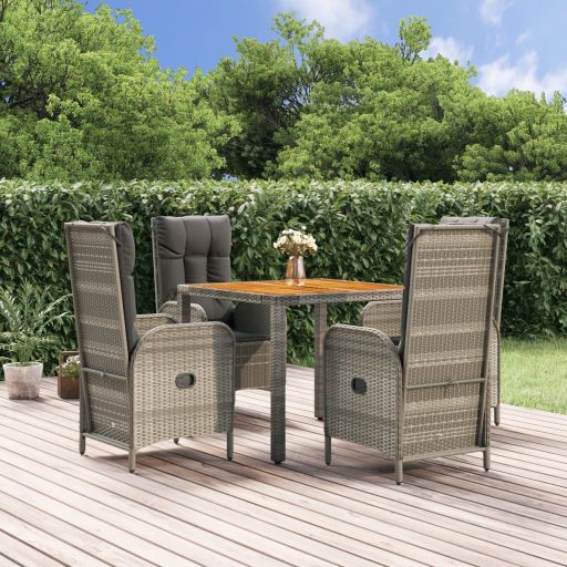 3-tlg. Garten-Essgruppe mit Kissen Grau Poly Rattan