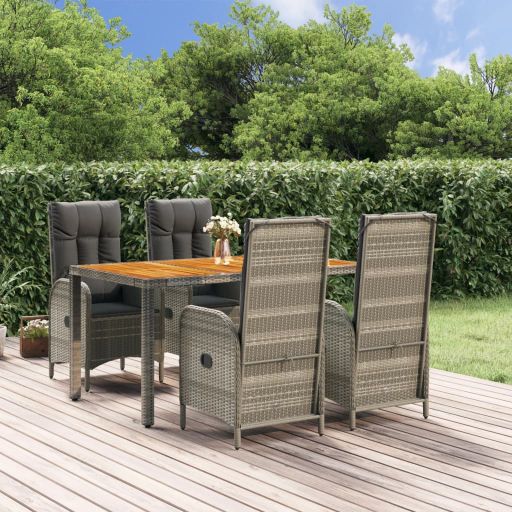 3-tlg. Garten-Essgruppe mit Kissen Grau Poly Rattan