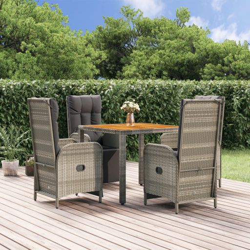 3-tlg. Garten-Essgruppe mit Kissen Grau Poly Rattan