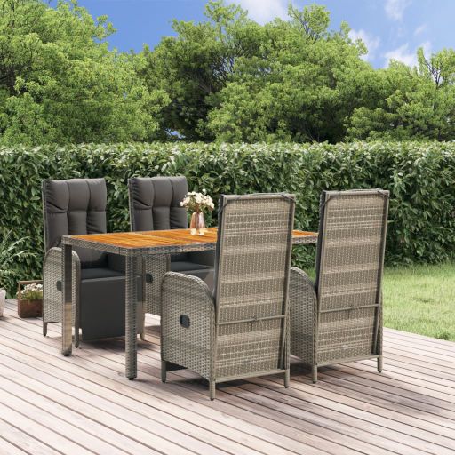 3-tlg. Garten-Essgruppe mit Kissen Grau Poly Rattan