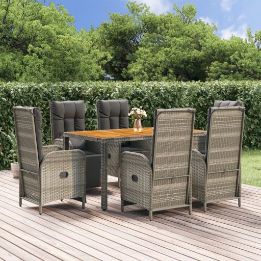 3-tlg. Garten-Essgruppe mit Kissen Grau Poly Rattan
