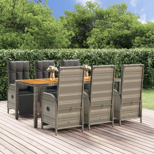 3-tlg. Garten-Essgruppe mit Kissen Grau Poly Rattan