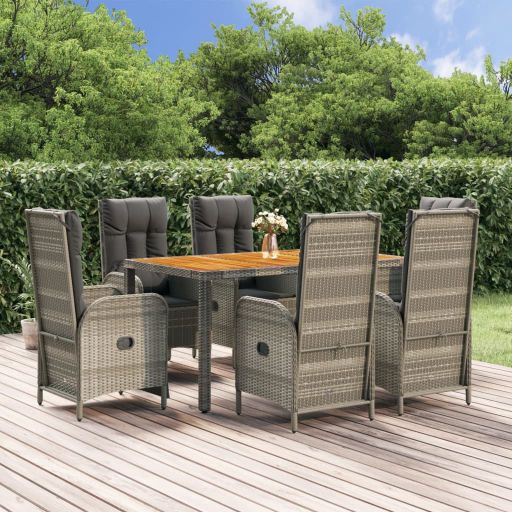 3-tlg. Garten-Essgruppe mit Kissen Grau Poly Rattan