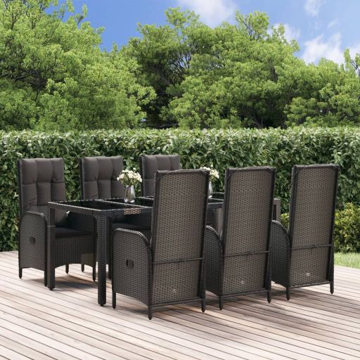 3-tlg. Garten-Essgruppe mit Kissen Schwarz Poly Rattan
