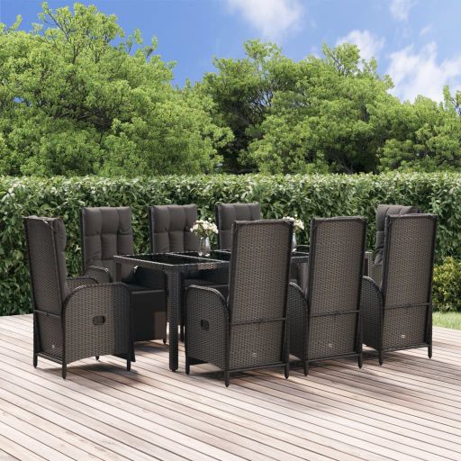 3-tlg. Garten-Essgruppe mit Kissen Schwarz Poly Rattan