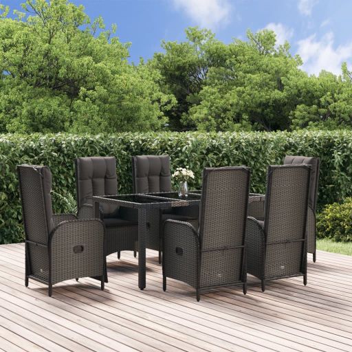 3-tlg. Garten-Essgruppe mit Kissen Schwarz Poly Rattan