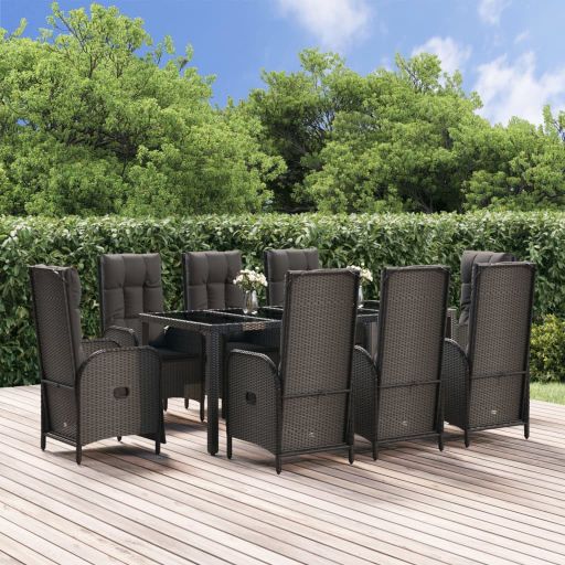 3-tlg. Garten-Essgruppe mit Kissen Schwarz Poly Rattan