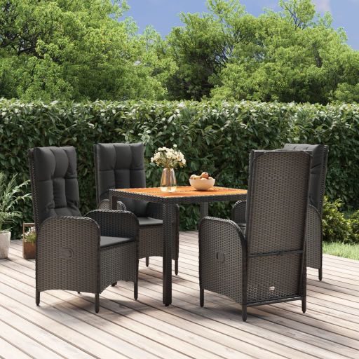 3-tlg. Garten-Essgruppe mit Kissen Schwarz Poly Rattan