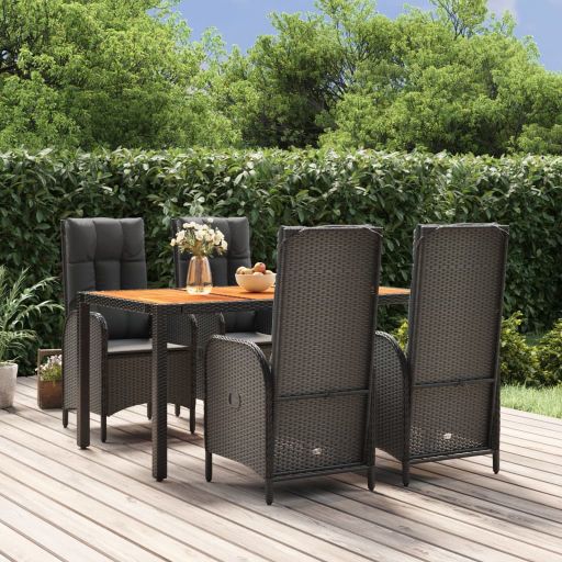 3-tlg. Garten-Essgruppe mit Kissen Schwarz Poly Rattan