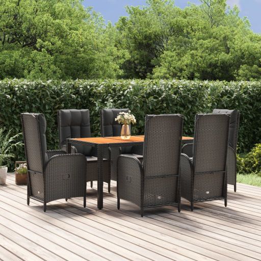 3-tlg. Garten-Essgruppe mit Kissen Schwarz Poly Rattan