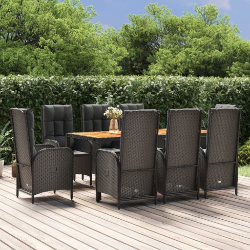 3-tlg. Garten-Essgruppe mit Kissen Schwarz Poly Rattan