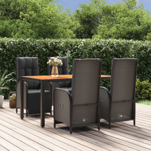 3-tlg. Garten-Essgruppe mit Kissen Schwarz Poly Rattan