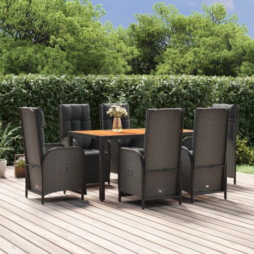 3-tlg. Garten-Essgruppe mit Kissen Schwarz Poly Rattan