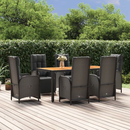3-tlg. Garten-Essgruppe mit Kissen Schwarz Poly Rattan