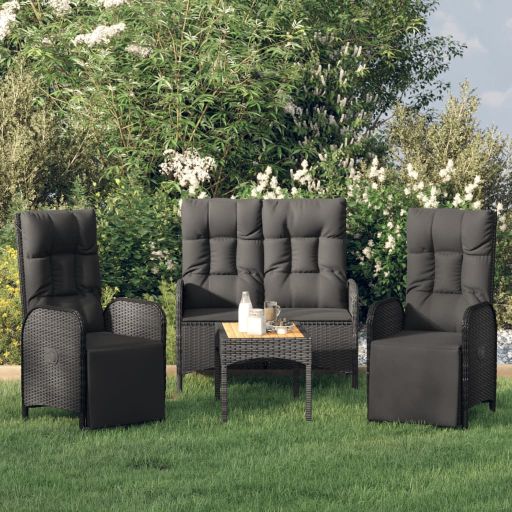4-tlg. Garten-Essgruppe mit Kissen Grau Poly Rattan