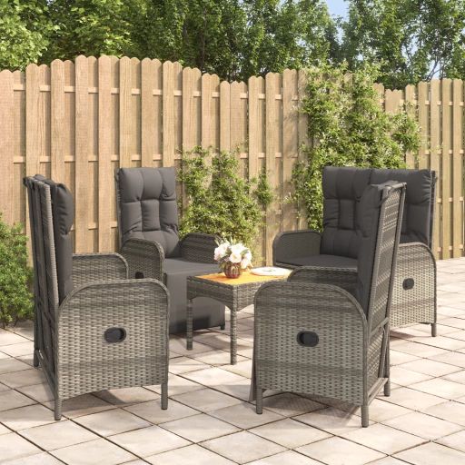 4-tlg. Garten-Essgruppe mit Kissen Grau Poly Rattan