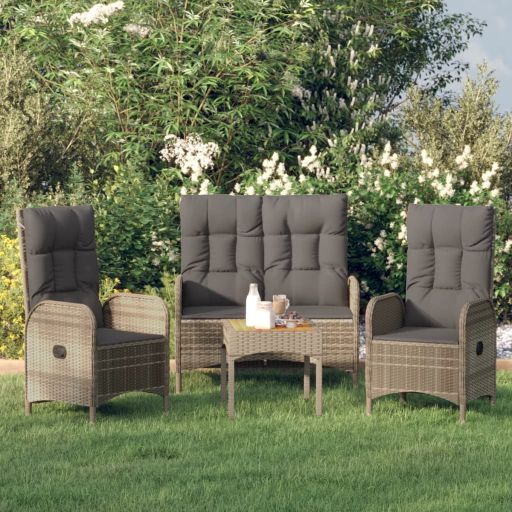 4-tlg. Garten-Essgruppe mit Kissen Grau Poly Rattan