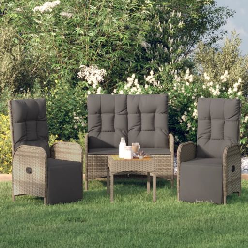 4-tlg. Garten-Essgruppe mit Kissen Grau Poly Rattan