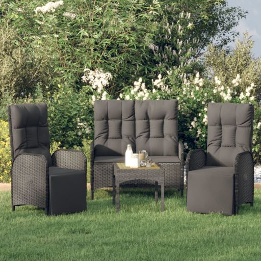 4-tlg. Garten-Essgruppe mit Kissen Grau Poly Rattan
