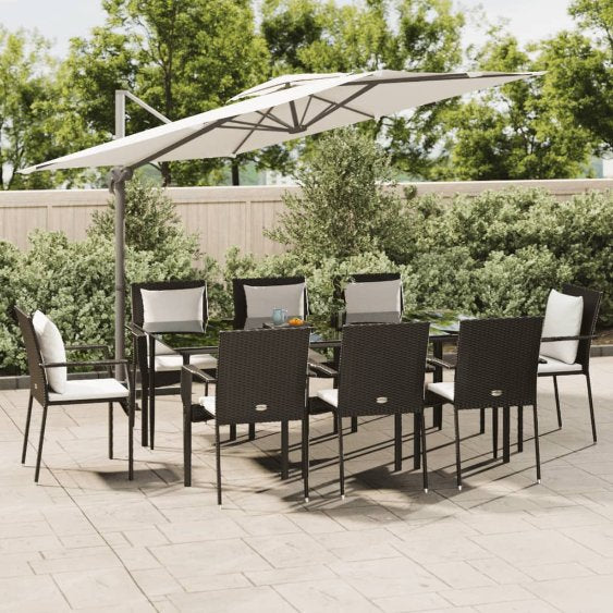 3-tlg. Garten-Essgruppe mit Kissen Schwarz Poly Rattan