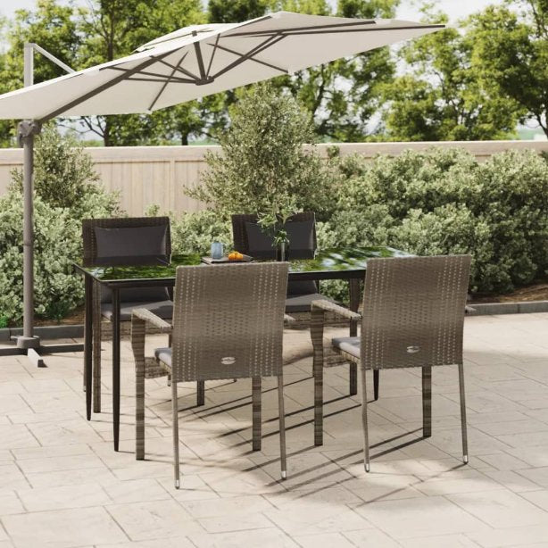 3-tlg. Garten-Essgruppe mit Kissen Schwarz Poly Rattan