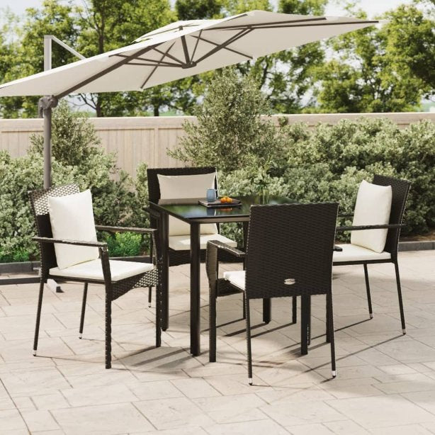 3-tlg. Garten-Essgruppe mit Kissen Schwarz Poly Rattan