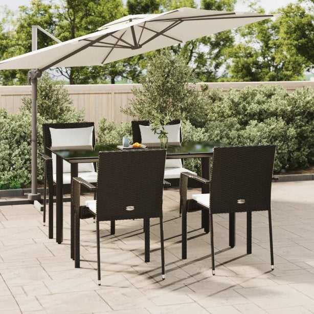3-tlg. Garten-Essgruppe mit Kissen Schwarz Poly Rattan