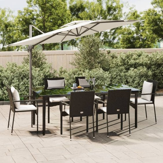 3-tlg. Garten-Essgruppe mit Kissen Schwarz Poly Rattan