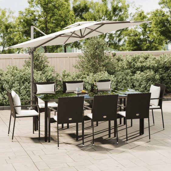 3-tlg. Garten-Essgruppe mit Kissen Schwarz Poly Rattan