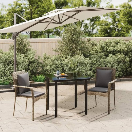 3-tlg. Garten-Essgruppe mit Kissen Schwarz Poly Rattan
