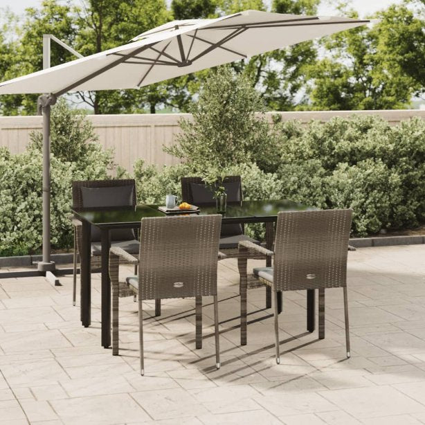 3-tlg. Garten-Essgruppe mit Kissen Schwarz Poly Rattan