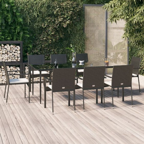 3-tlg. Garten-Essgruppe mit Kissen Schwarz Poly Rattan