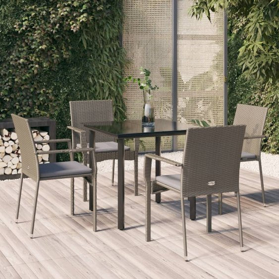 3-tlg. Garten-Essgruppe mit Kissen Schwarz Poly Rattan