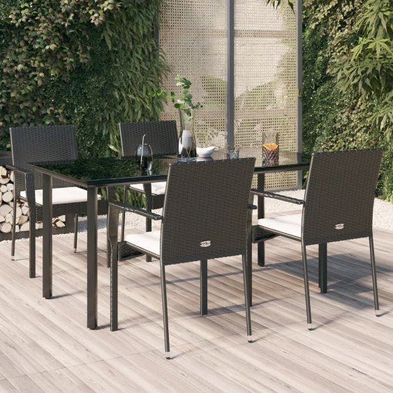 3-tlg. Garten-Essgruppe mit Kissen Schwarz Poly Rattan