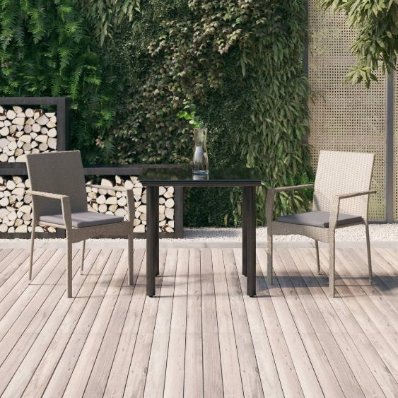 3-tlg. Garten-Essgruppe mit Kissen Schwarz Poly Rattan