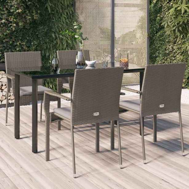 3-tlg. Garten-Essgruppe mit Kissen Schwarz Poly Rattan
