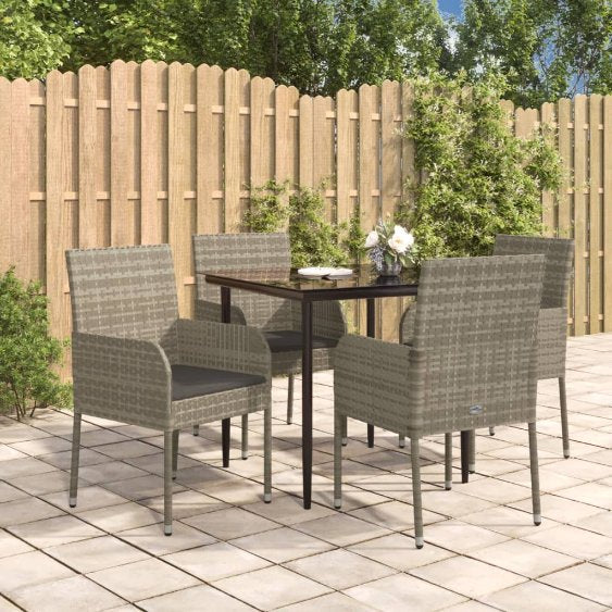 3-tlg. Garten-Essgruppe mit Kissen Schwarz Poly Rattan