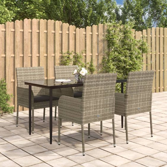 3-tlg. Garten-Essgruppe mit Kissen Schwarz Poly Rattan