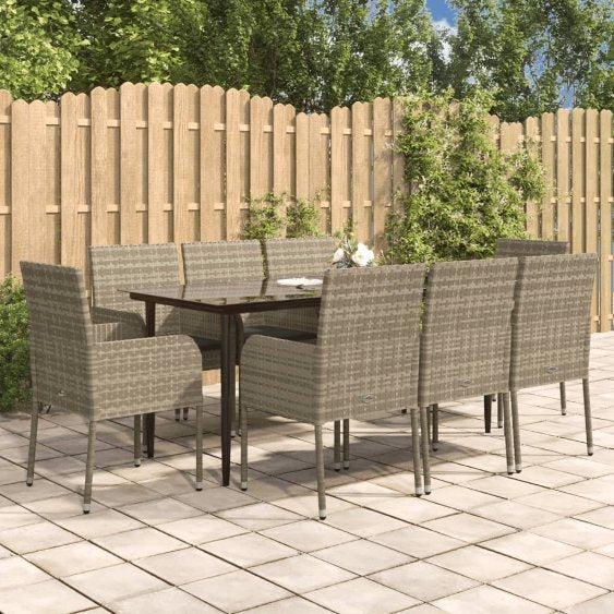 3-tlg. Garten-Essgruppe mit Kissen Schwarz Poly Rattan