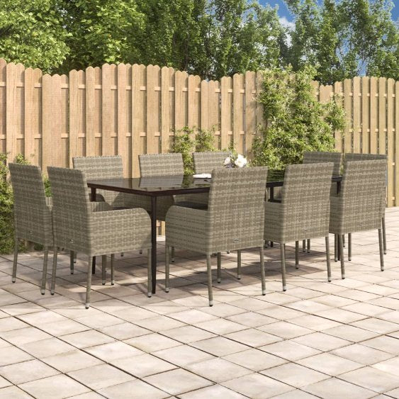 3-tlg. Garten-Essgruppe mit Kissen Schwarz Poly Rattan